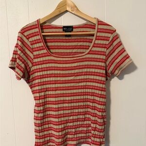 New York & Company Red and Cream Striped Women's Top